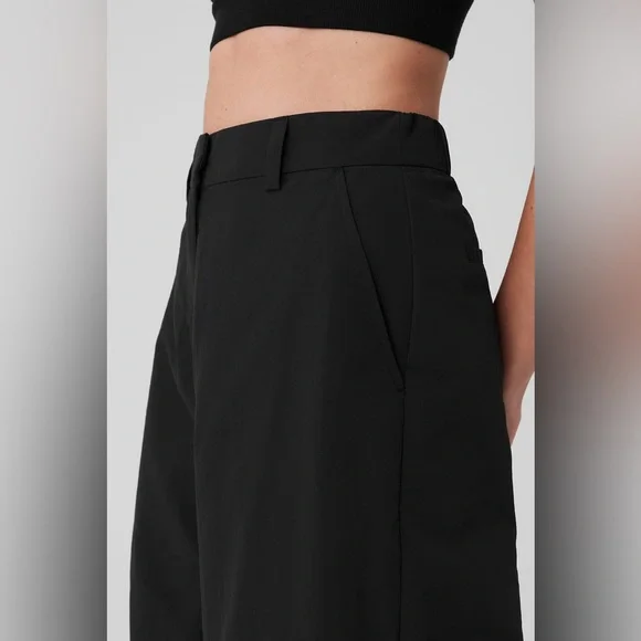 Alo Yoga High Waist Street Smart Trouser Pant Womens Small Wide Leg Black NWOT - Picture 4 of 9